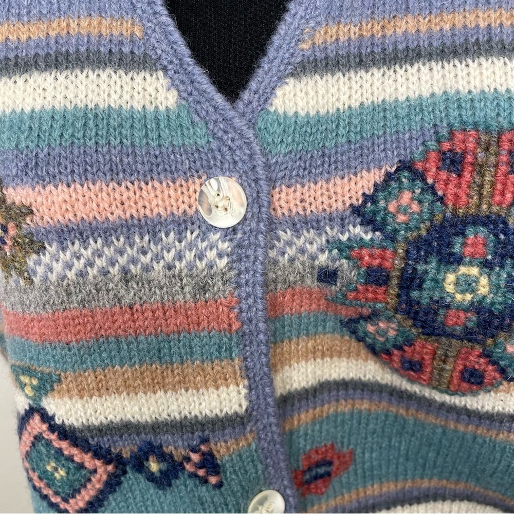 Vintage Woolrich Sweater Vest Stripe Western Aztec Granny Wool Green Size Medium - Picture 3 of 8
